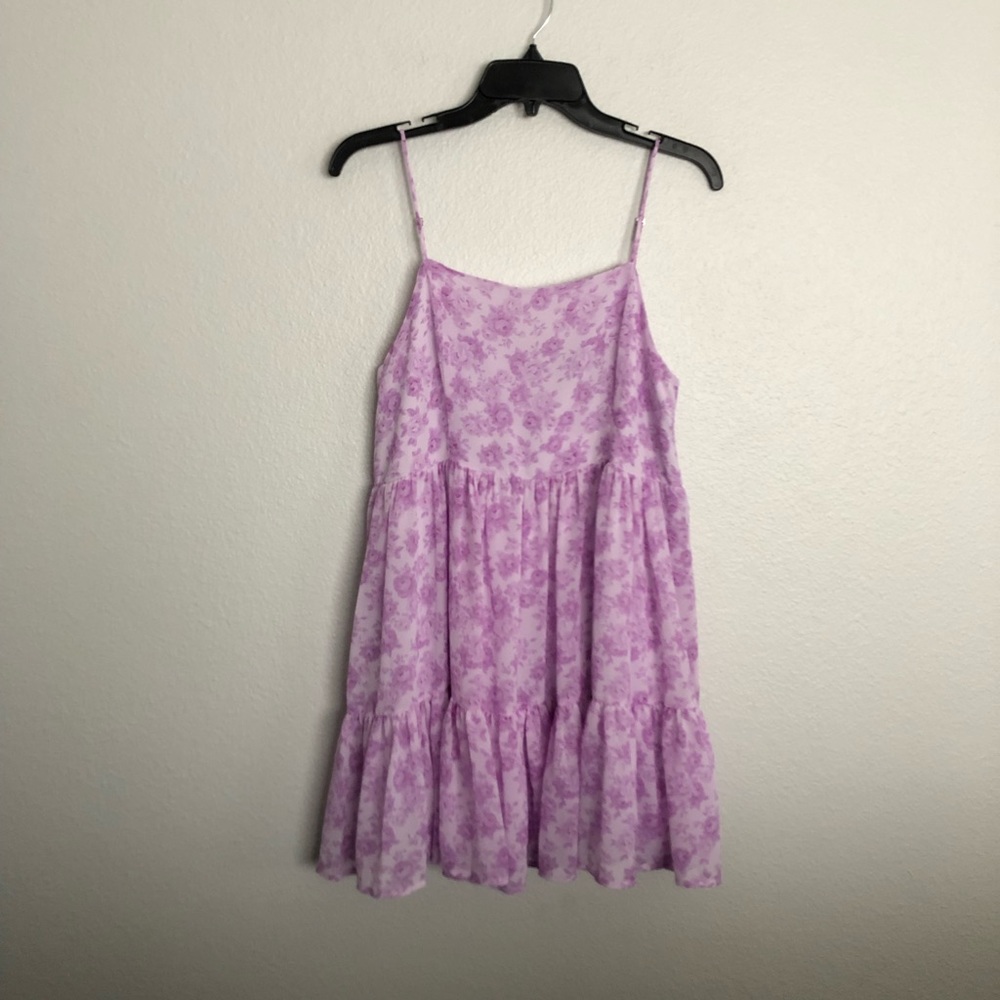 Pink and purple floral ruffle tier mini dress - Picture 2 of 6